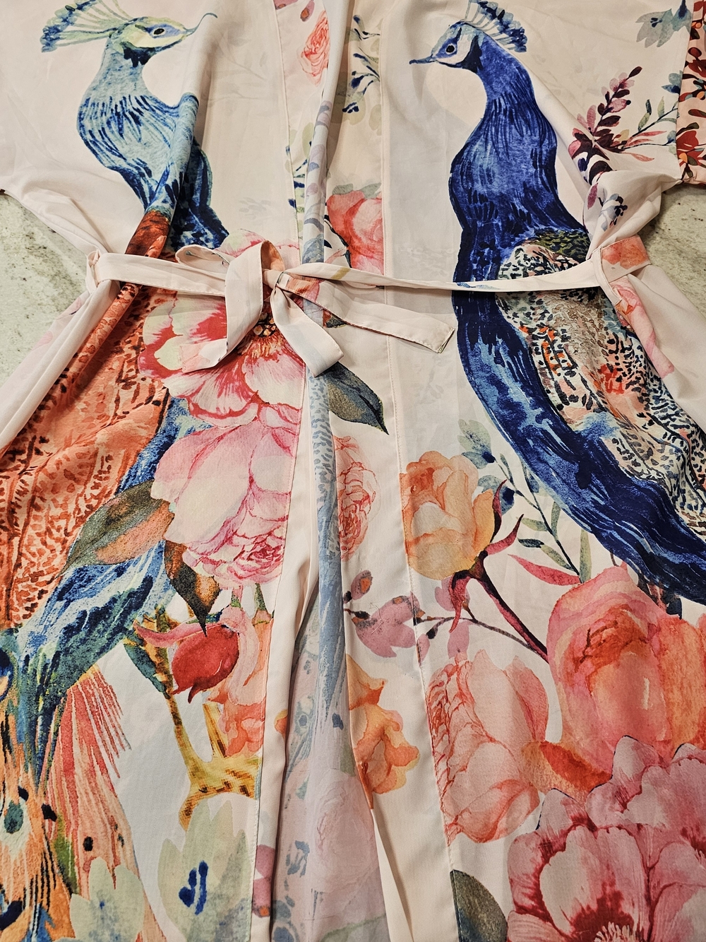 Long Cardigan Kimono Style with Belt Peacock Pattern Sun Protection Robe